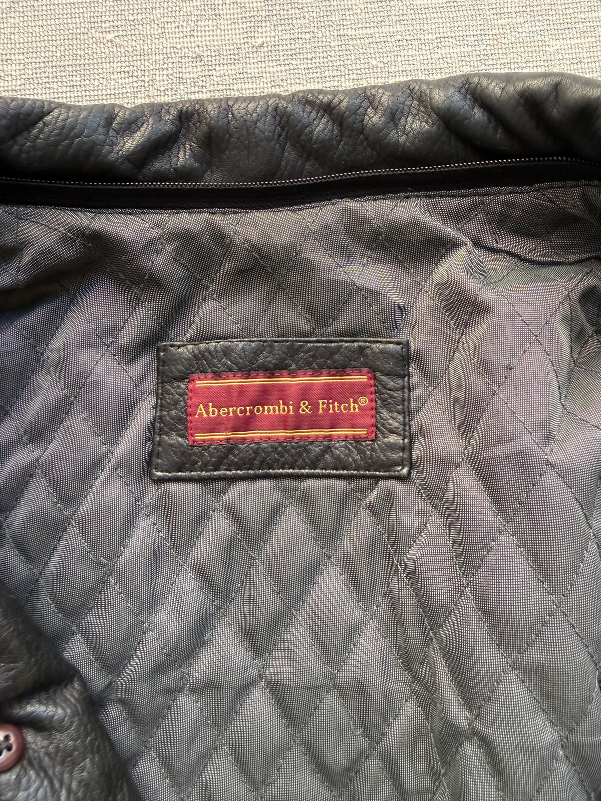 Vintage Abercrombie & Fitch Quilted Leather Coat – Black (L/XL)