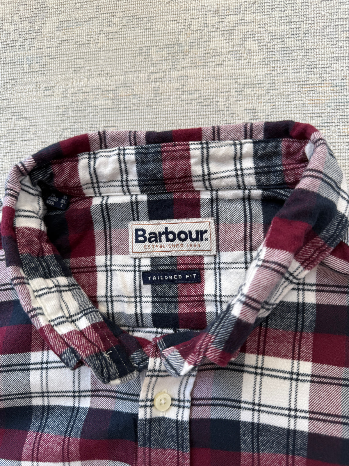 Barbour Tailored Fit Check Shirt – Burgundy / Cream / Navy (XL)