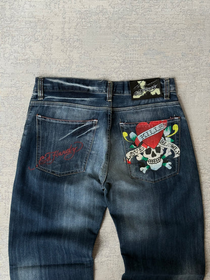Ed Hardy Vintage Skull Embroidered Denim Jeans (W32)