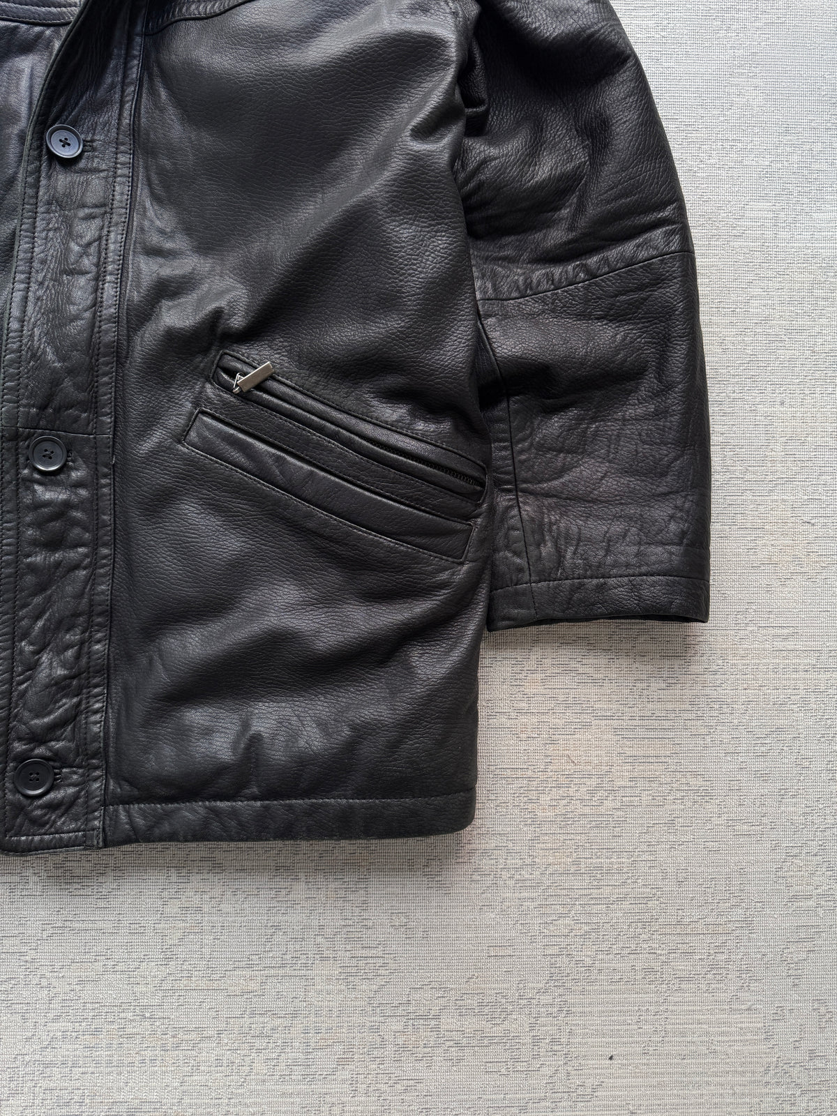 Vintage Abercrombie & Fitch Quilted Leather Coat – Black (L/XL)