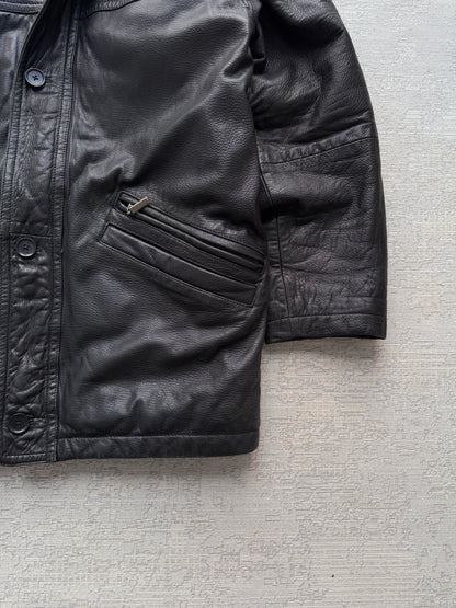 Vintage Abercrombie & Fitch Quilted Leather Coat – Black (L/XL)