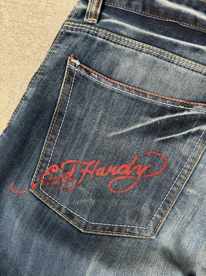 Ed Hardy Vintage Skull Embroidered Denim Jeans (W32)