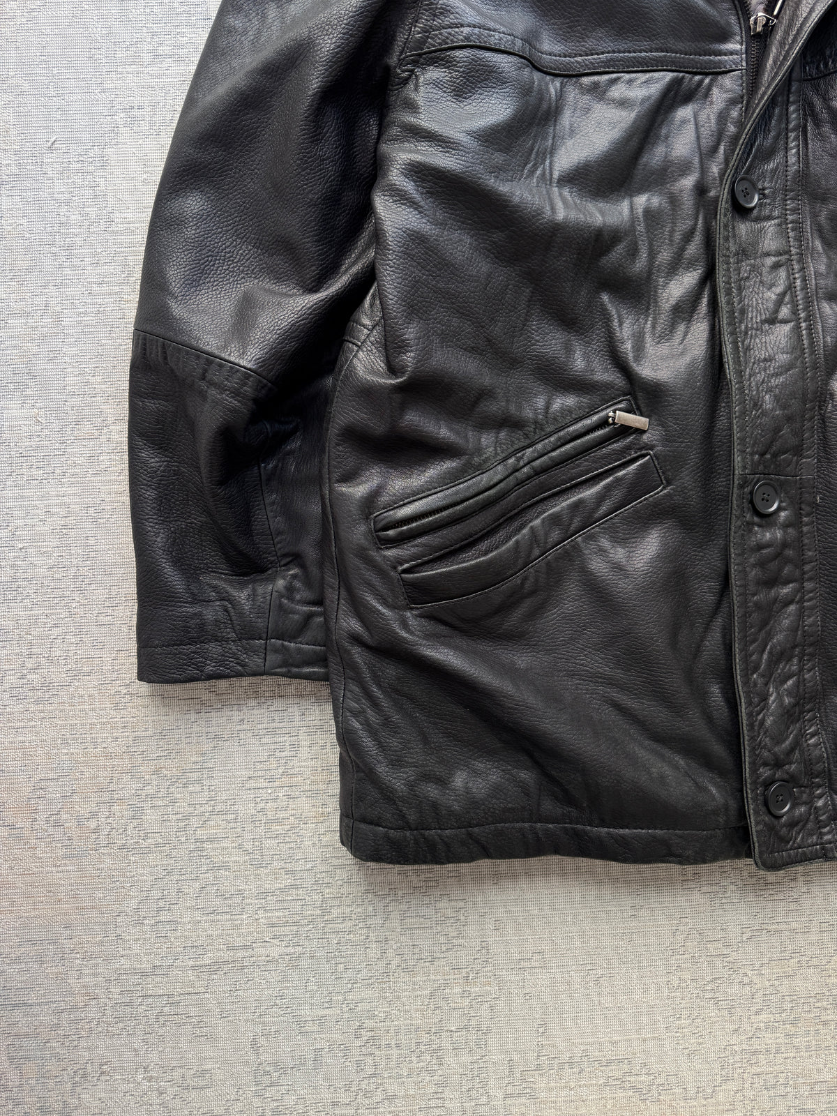 Vintage Abercrombie & Fitch Quilted Leather Coat – Black (L/XL)