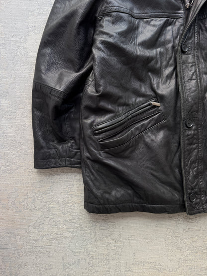 Vintage Abercrombie & Fitch Quilted Leather Coat – Black (L/XL)