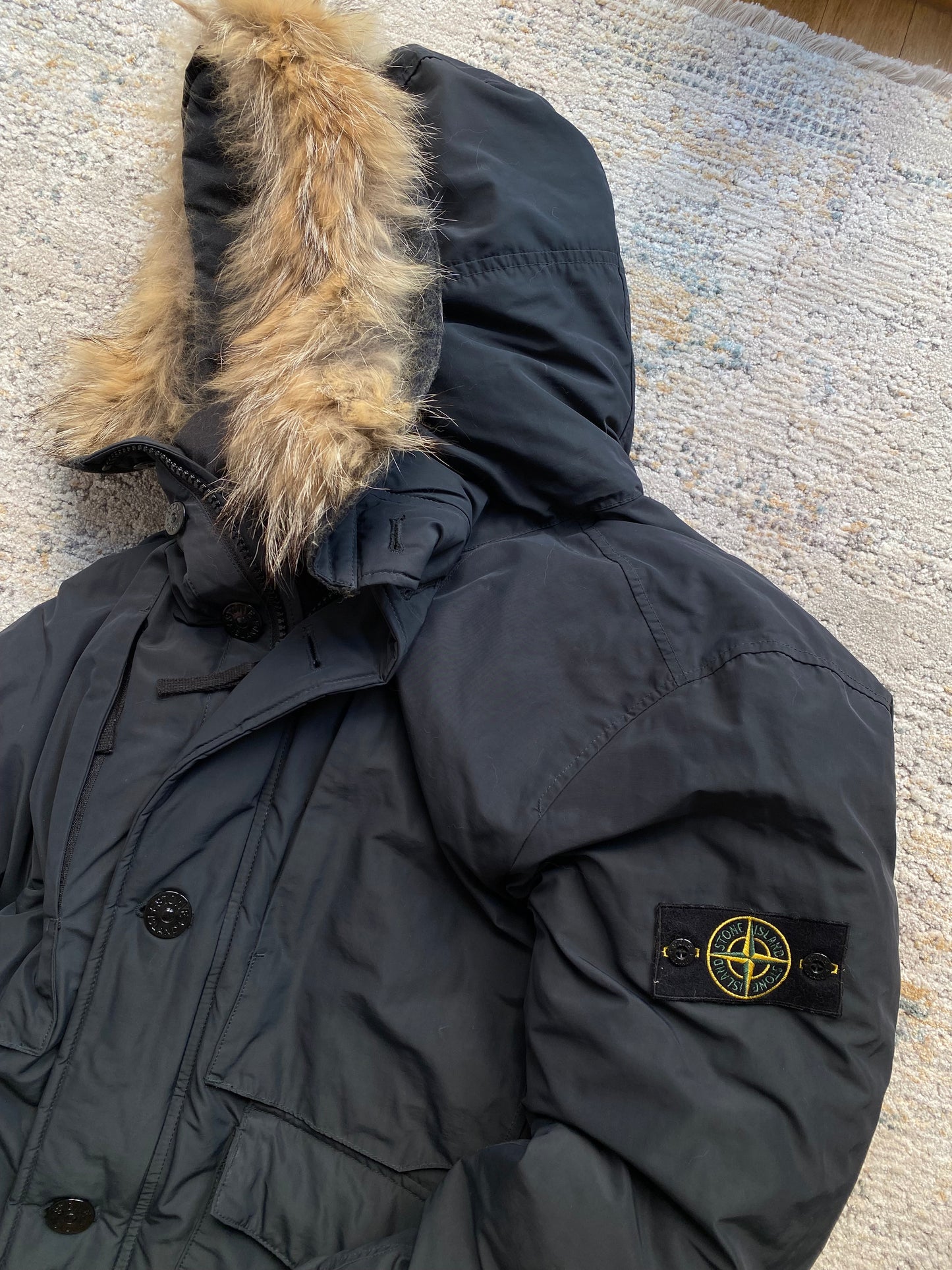 Stone Island Micro Reps Down Hooded Fur Parka Jacket (L)