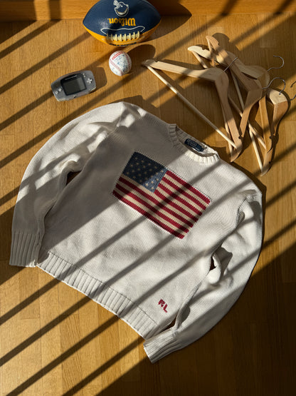 Ralph Lauren Vintage 90’s Cotton Knit US Flag Sweater (M)
