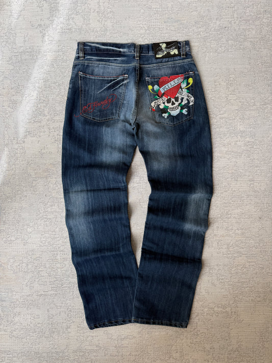 Ed Hardy Vintage Skull Embroidered Denim Jeans (W32)