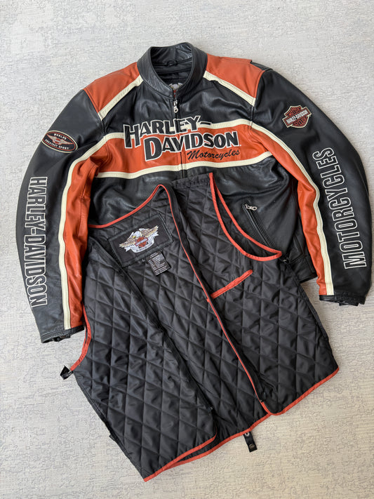 Vintage Harley-Davidson Racing Leather Jacket – Removable Liner (L)