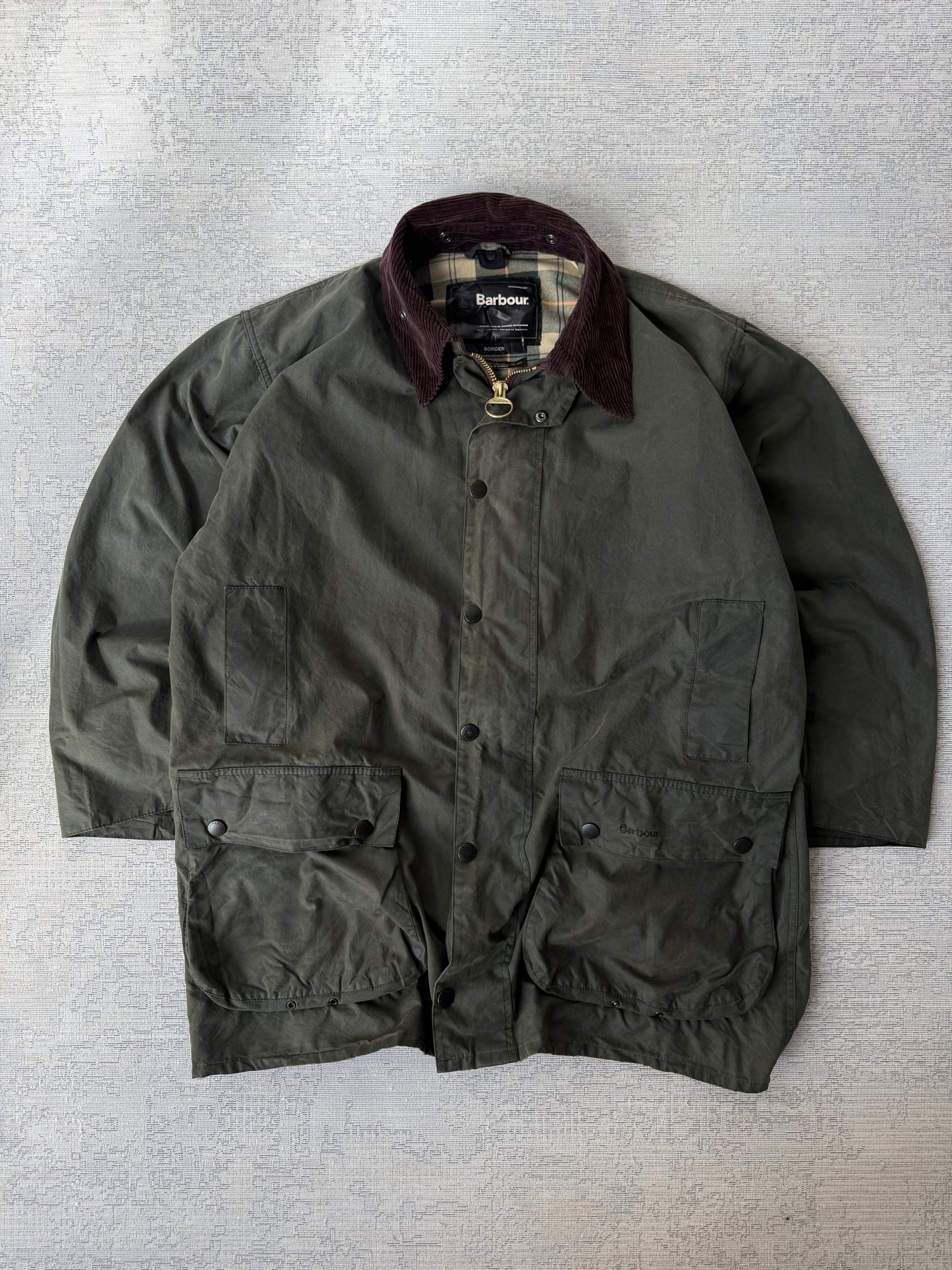 Barbour Vintage Border Waxed Jacket Made In England  (L)