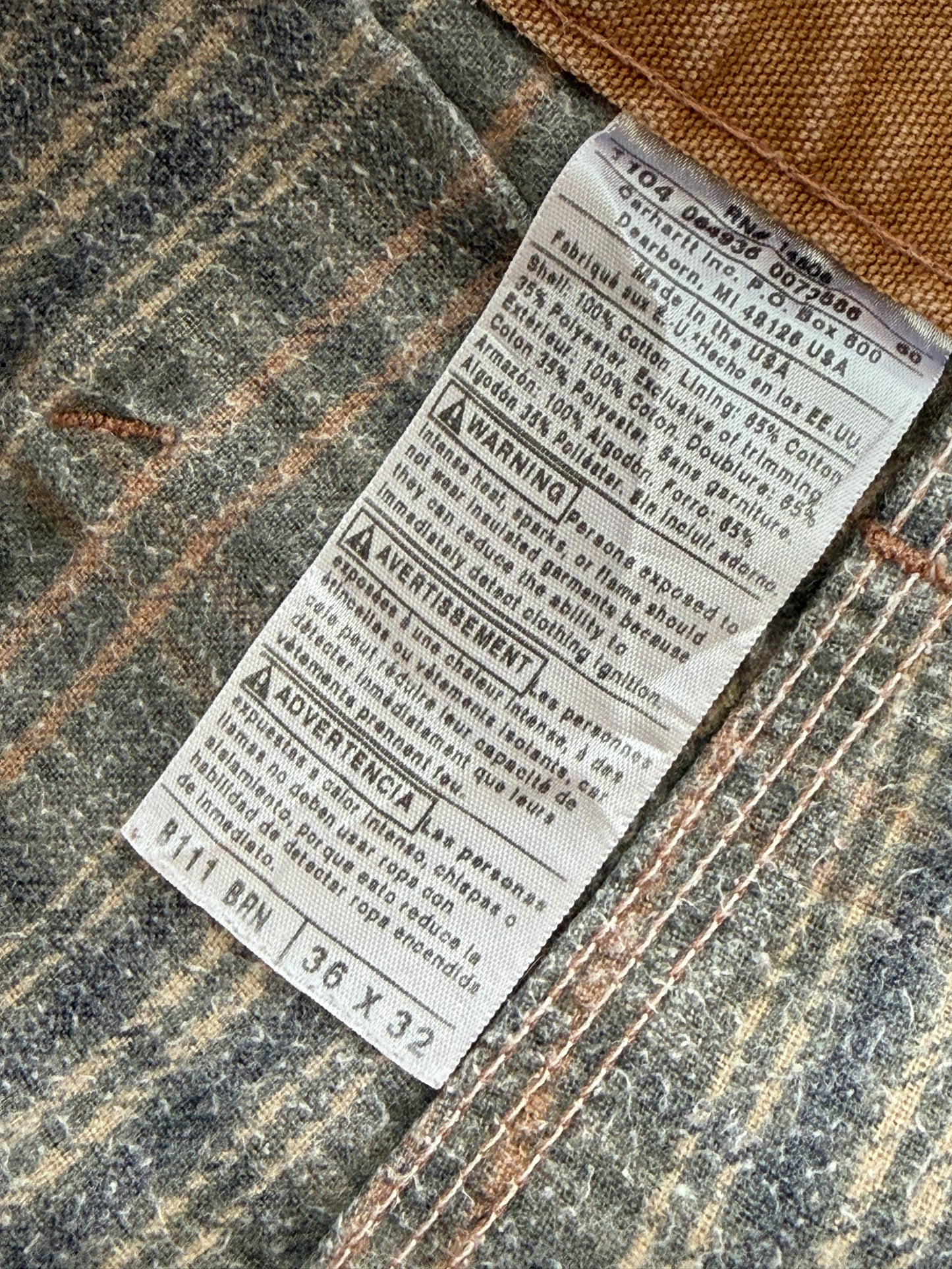 Carhartt B111 Washed Duck Flannel-Lined Work Pant  (W36 L32)