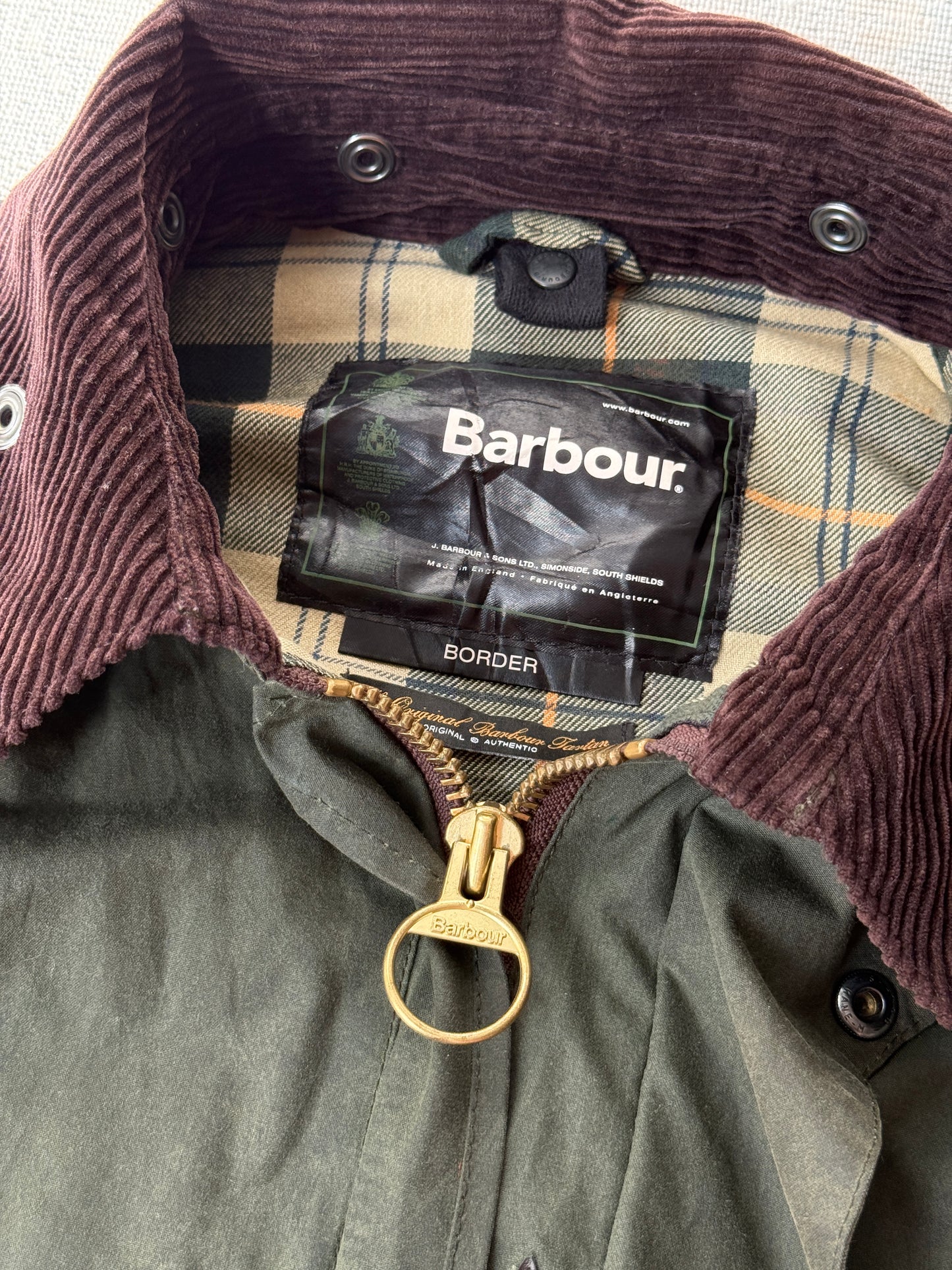 Barbour Vintage Border Waxed Jacket Made In England  (L)