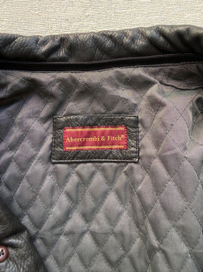 Vintage Abercrombie & Fitch Quilted Leather Coat – Black (L/XL)