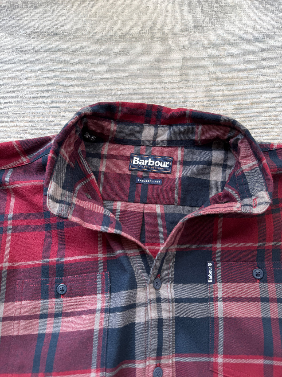 Barbour Tailored Fit Tartan Shirt – Burgundy / Navy (XL)