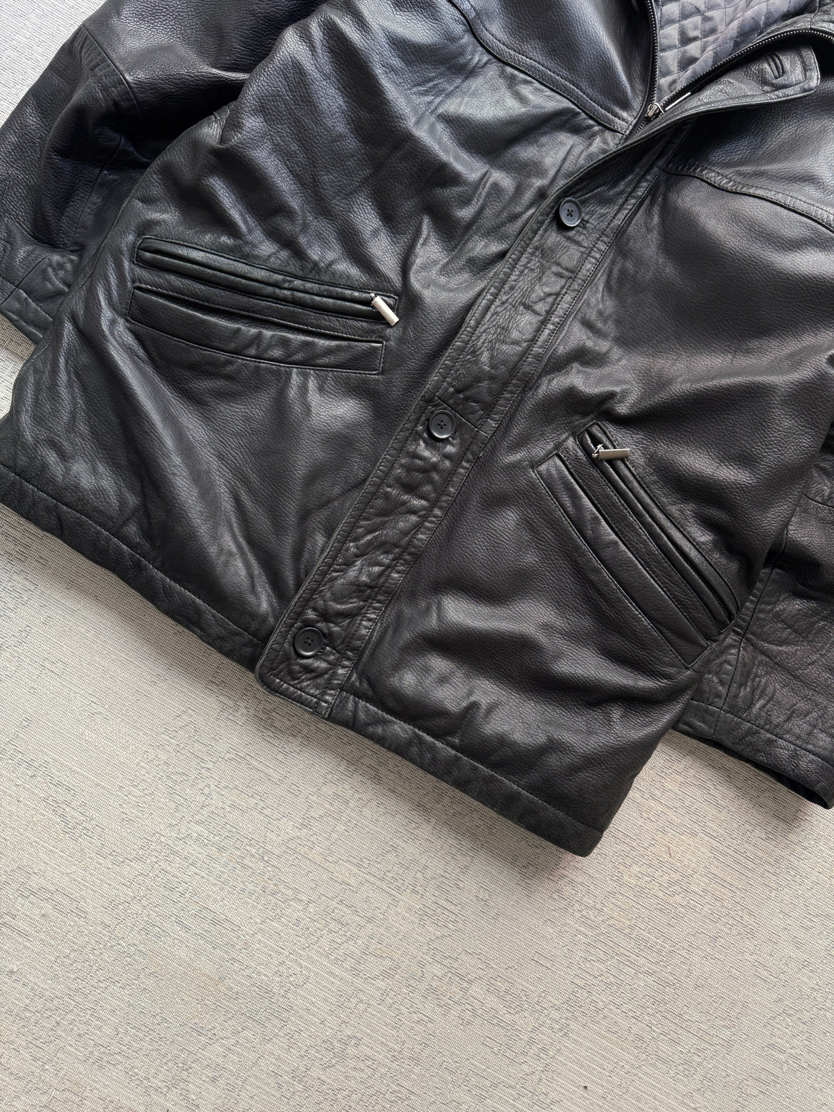 Vintage Abercrombie & Fitch Quilted Leather Coat – Black (L/XL)