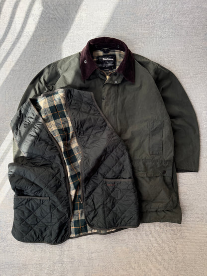 Barbour Vintage Border Waxed Jacket Made In England  (L)