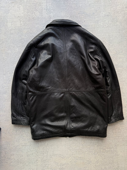 Vintage Abercrombie & Fitch Quilted Leather Coat – Black (L/XL)