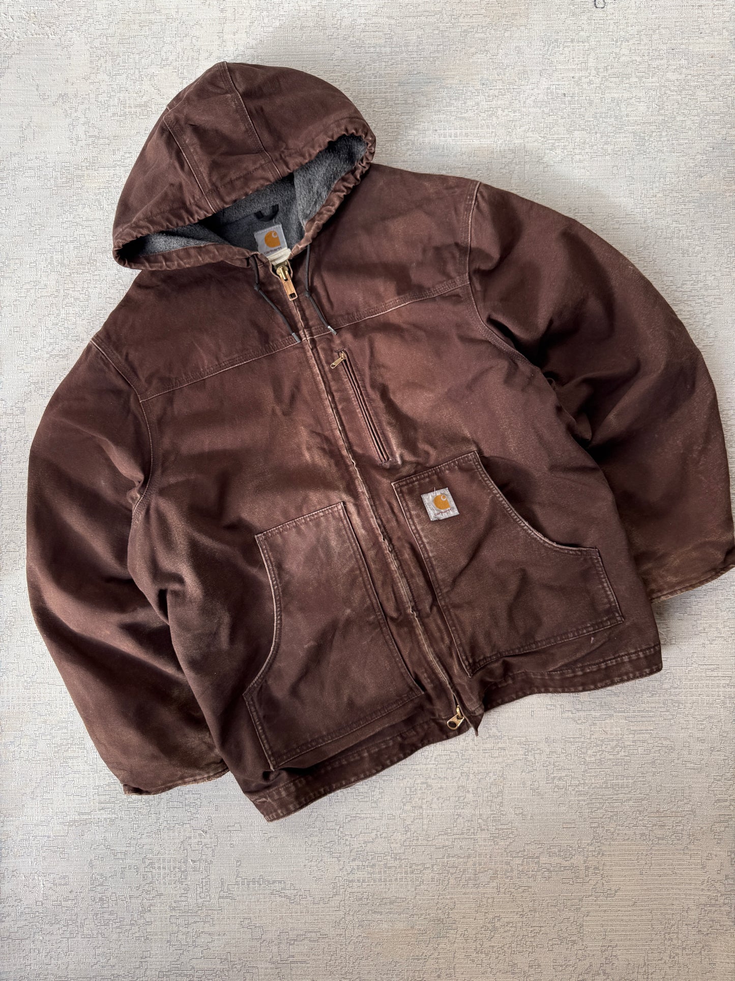 Carhartt Arctic Dark Brown Heavy Canvas Hooded Jacket (XL)