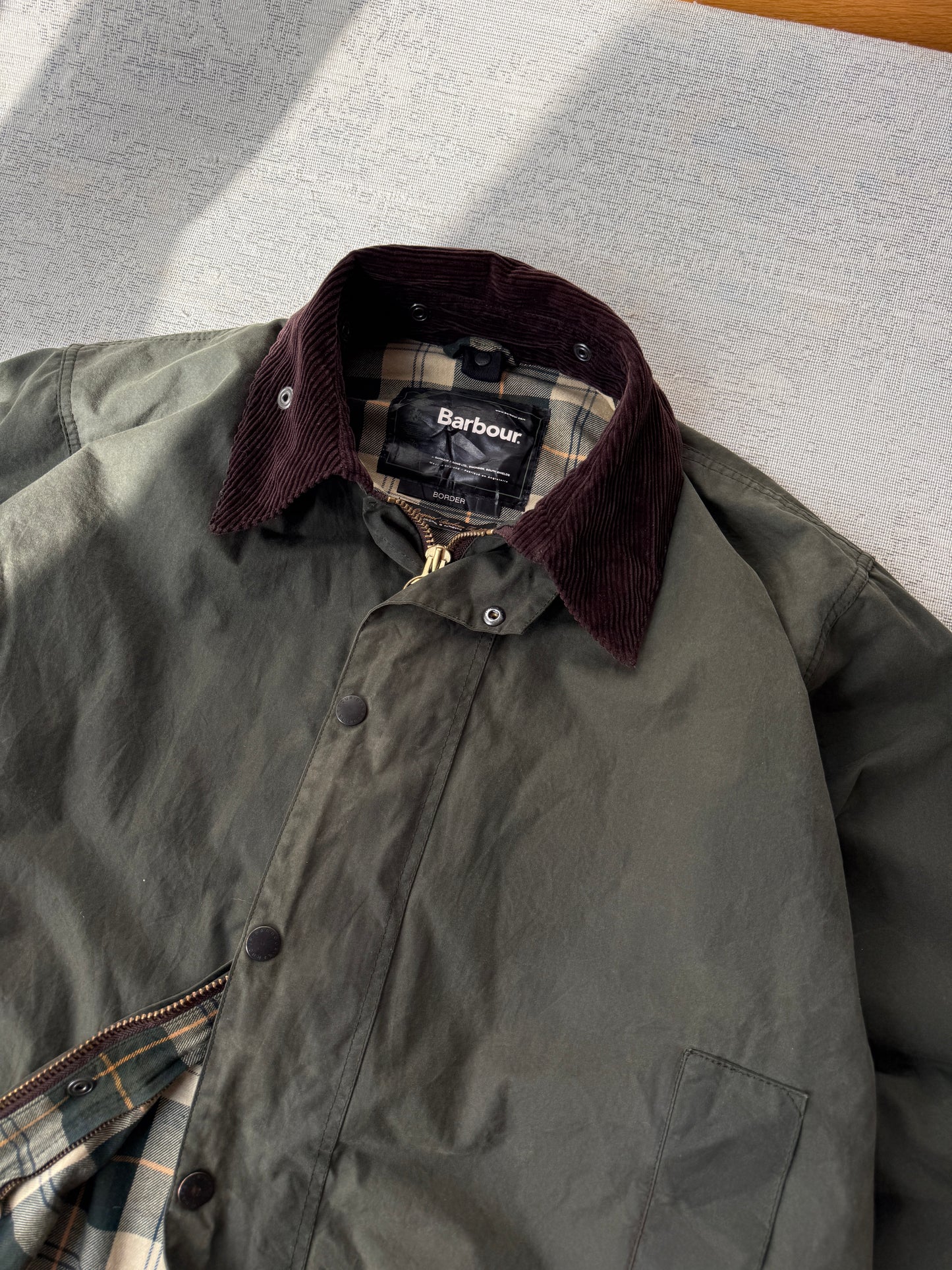Barbour Vintage Border Waxed Jacket Made In England  (L)