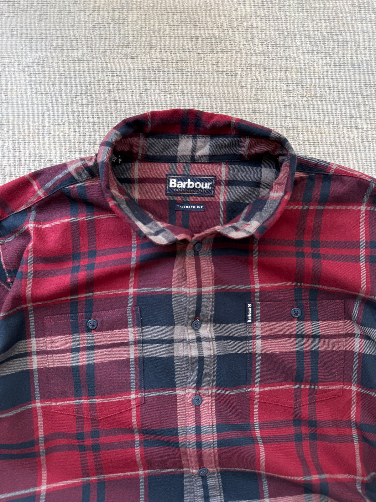 Barbour Tailored Fit Tartan Shirt – Burgundy / Navy (XL)