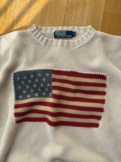 Ralph Lauren Vintage 90’s Cotton Knit US Flag Sweater (M)