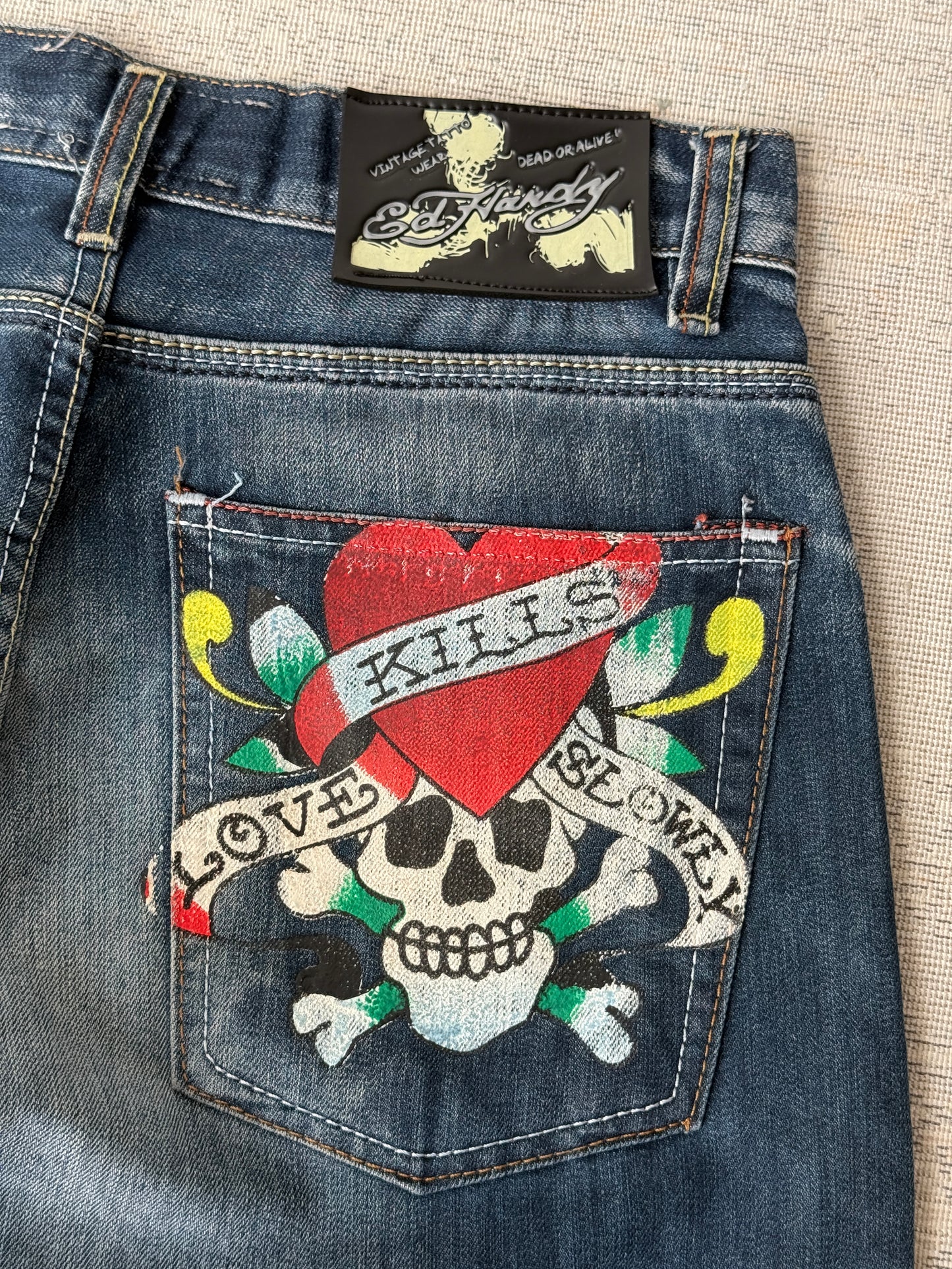 Ed Hardy Vintage Skull Embroidered Denim Jeans (W32)