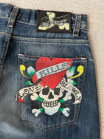 Ed Hardy Vintage Skull Embroidered Denim Jeans (W32)