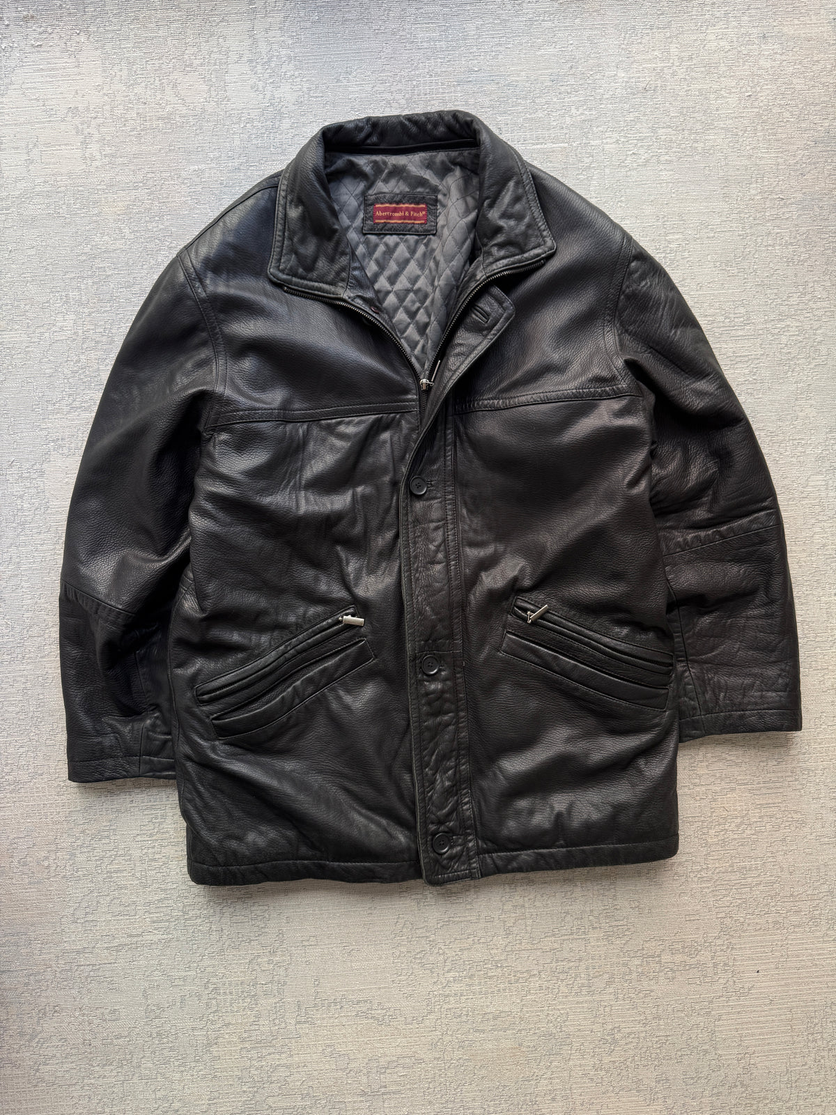 Vintage Abercrombie & Fitch Quilted Leather Coat – Black (L/XL)