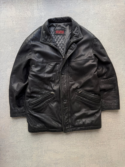 Vintage Abercrombie & Fitch Quilted Leather Coat – Black (L/XL)