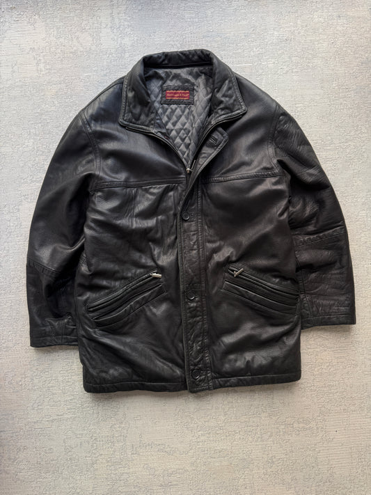 Vintage Abercrombie & Fitch Quilted Leather Coat – Black (L/XL)