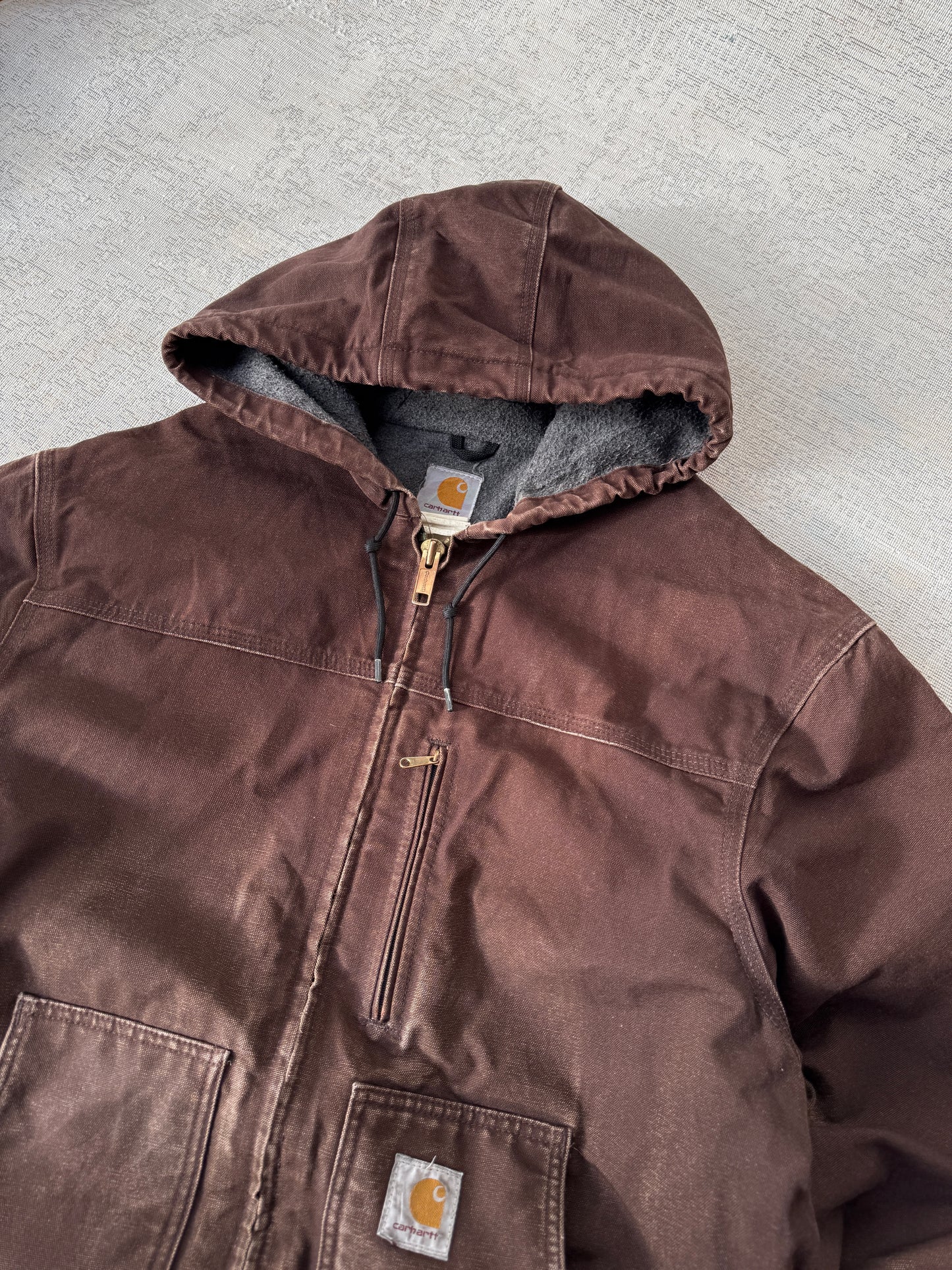 Carhartt Arctic Dark Brown Heavy Canvas Hooded Jacket (XL)