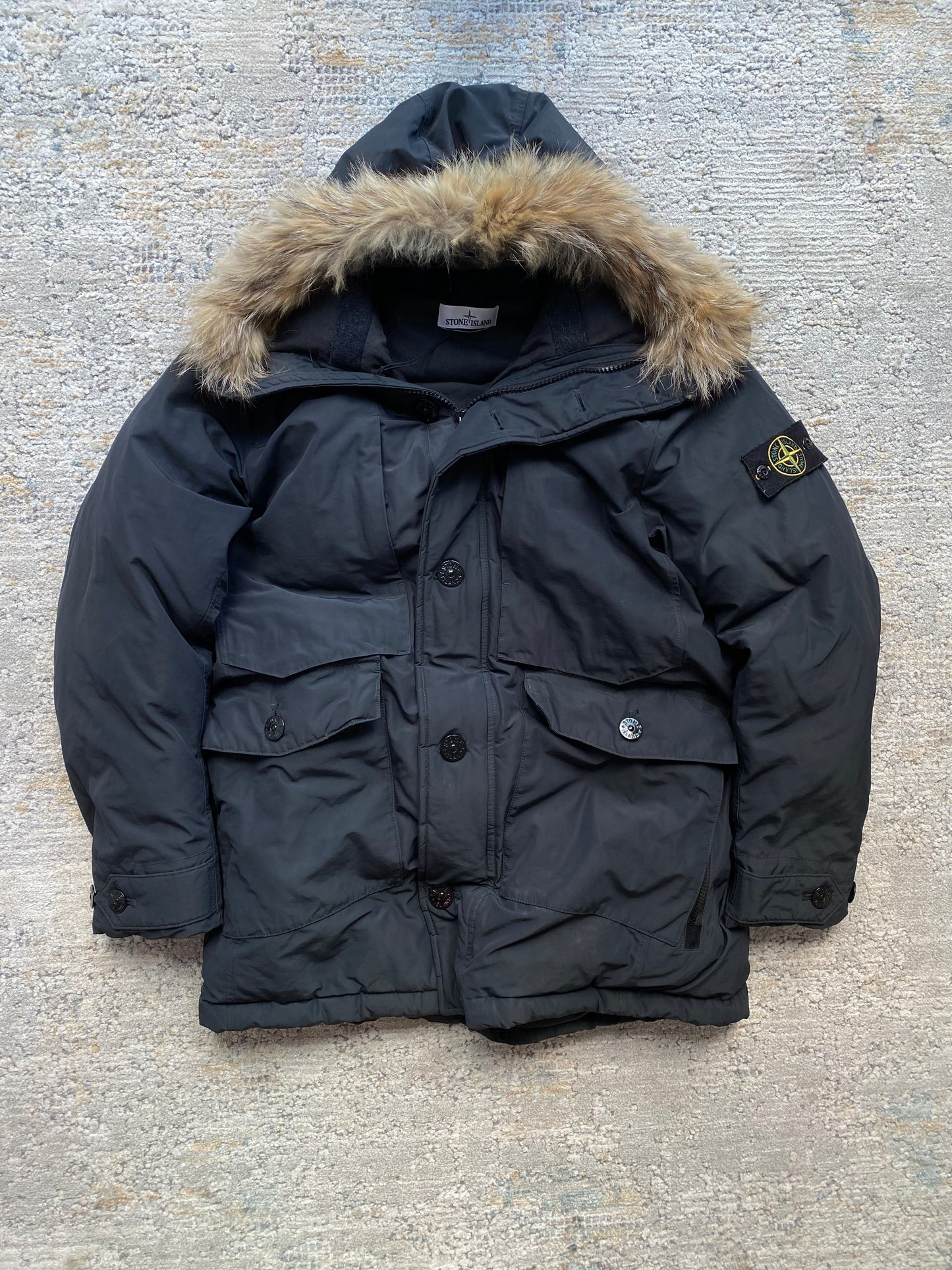 Stone Island Micro Reps Down Hooded Fur Parka Jacket (L)