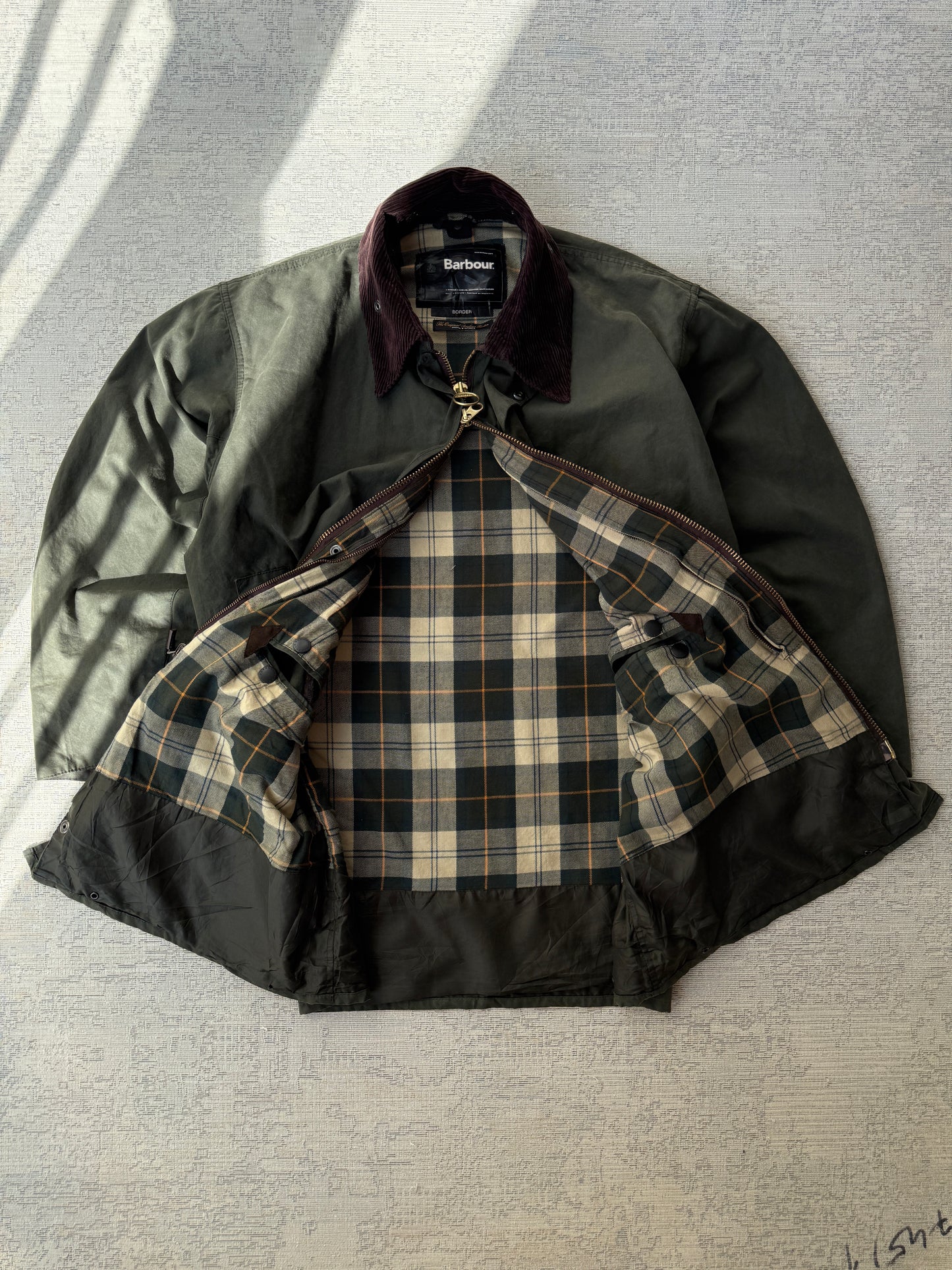 Barbour Vintage Border Waxed Jacket Made In England  (L)