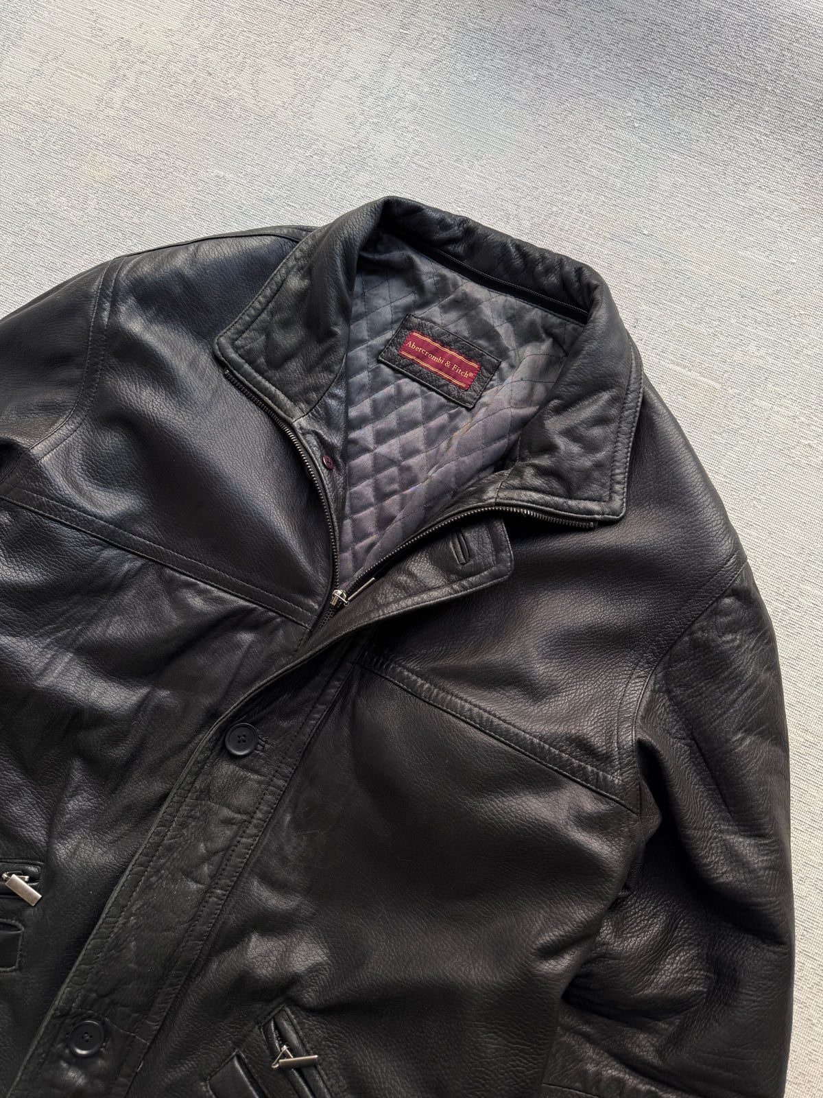 Vintage Abercrombie & Fitch Quilted Leather Coat – Black (L/XL)