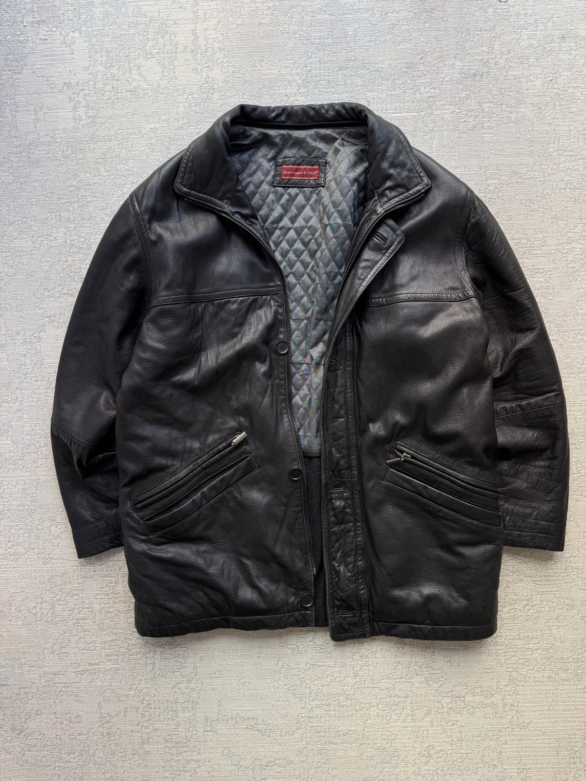 Vintage Abercrombie & Fitch Quilted Leather Coat – Black (L/XL)