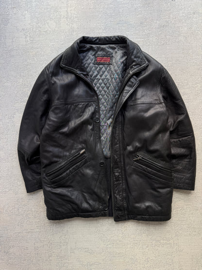 Vintage Abercrombie & Fitch Quilted Leather Coat – Black (L/XL)