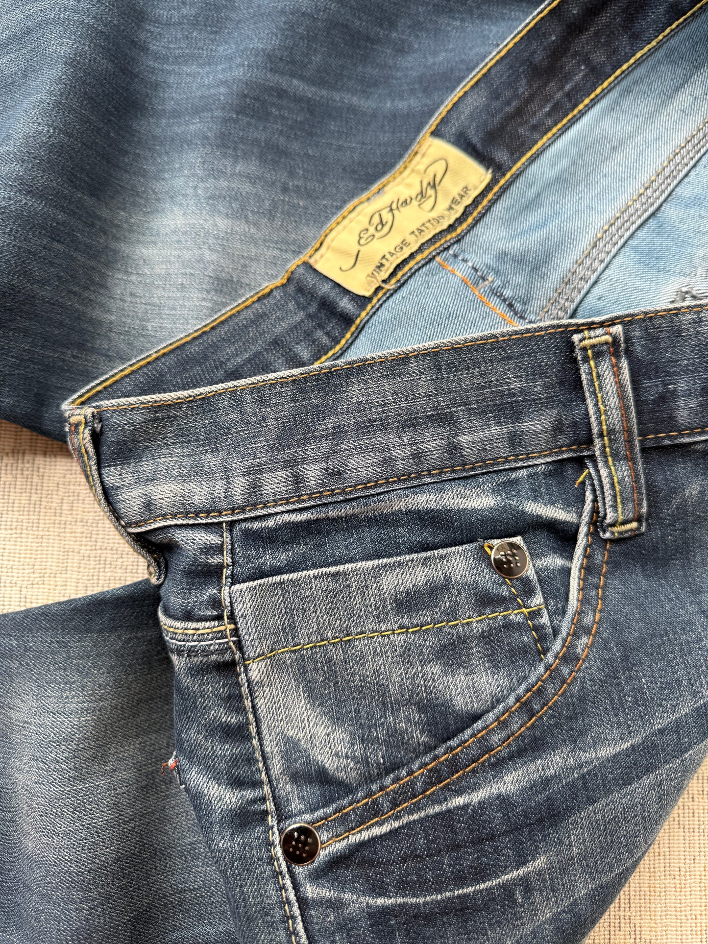 Ed Hardy Vintage Skull Embroidered Denim Jeans (W32)